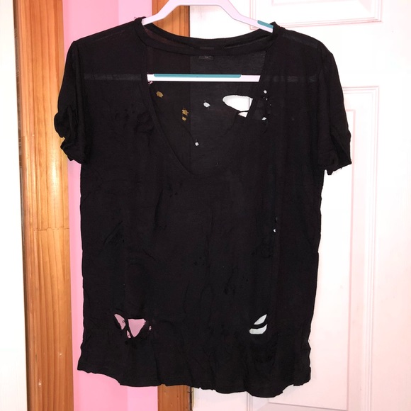 Distressed Ripped Cut Out Tee - Picture 4 of 7